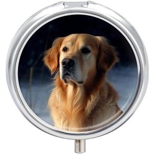 Golden Retriever Pillendoos Waterdichte Draagbare Geneeskunde Pil Case Vochtbestendige Metalen Reizen Pillendoos met 3 Compartimenten Geneeskunde Case