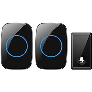 Deurbel, Draadloze deurbel, bereik 200 meter, IP44 waterdicht, 58 melodieën, 4 volumeniveaus, LED-flitser, zwart of wit, verpakking van 1 knop en 2 ontvangers(Black)