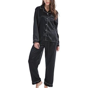 Sanraflic Pyjama voor dames, satijn, lang, nachtkleding, loungewear, S
