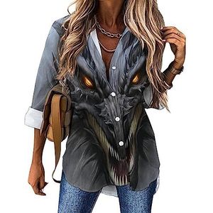 Dragon on The Gray Stone Casual Shirt voor dames, button-down, lange mouwen, V-hals, blouse, tuniek voor leggings