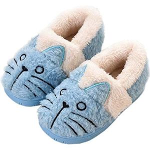 Pantoffels Meisjes Sloffen Pluche Jongens Katoenen Pantoffels Kinderen Warme Kat Zachte Winter Cartoon Lichtgewicht Antislip 30-31 EU (Labelgrootte: 210) Blauw2