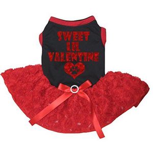 Petitebelle Bling Sweet Lil Valentijn Zwart Katoen Shirt Rood Bloemen Rose Tutu, Large, Rood