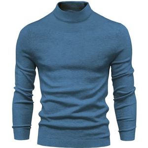 Slim Fit coltrui voor heren, basic, gebreid, effen sweatshirt, ronde hals, casual, lichte katoenen gebreide trui, coltrui, klassieke trui met lange mouwen, C-blauw, M