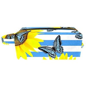 Cosmetische tas,kleine handtas make-uptas voor damesportemonnee,Blauwe Vlinder Zonnebloem Strepen,make-uptasjes voor op reis