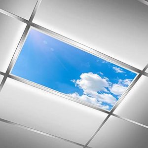 MEHOM Verlichting Fluorescerende Lichthoezen voor Kantoor in de klas, Blauwe Sky-Clouds LED Plafondlamp Cover Dakraam Film Filter Drop Plafond Fluorescerend Decoratief - 2'x4'