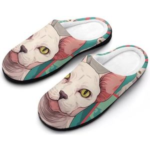 Leuke Sphynx Katten Katoenen Slippers Voor Vrouwen Warme Anti-Slip Rubber Zool Huisschoenen Voor Indoor Hotel 7-8 (39-40)