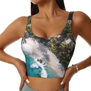 ETASUIOL Witte strandprint high impact sportbeha voor vrouwen, ingebouwde gewatteerde ondersteuning, perfect voor yoga, hardlopen en fitness, Zwart, S