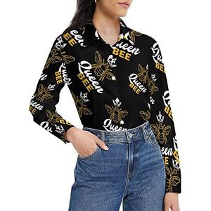 Queen Bee Damesshirt met lange mouwen, button-down blouse, casual werkshirts, tops, 3XL