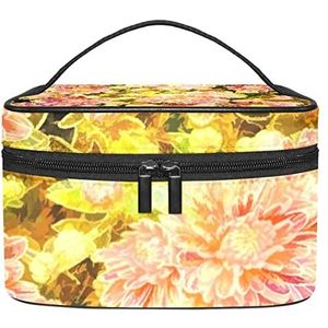 Verf roze groene pioenroos bloem plant patroon make-up organizer tas, reizen make-up tas organizer case draagbare cosmetische tas voor vrouwen en meisjes toiletartikelen, Meerkleurig, 22.5x15x13.8cm/8.9x5.9x5.4in