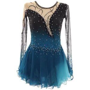 Nnnydjy Kunstschaatswedstrijdjurk Voor Dames Professioneel Schaatspak Voor Meisjes Met Strass Donkerblauw Turnpak Met Halo-Verf,Blauw,11_13Years