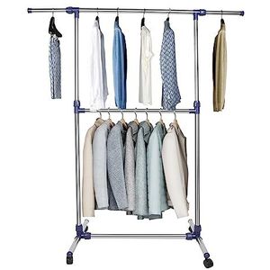 Wanzhe kledingrek met dubbele stang, kapstok, rek voor kleding, in hoogte verstelbaar van 85 tot 160 cm, middenstang verstelbaar (marineblauw)