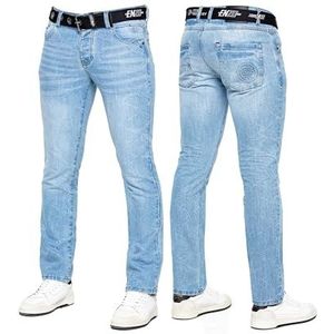 989Zé ENZO Heren Jeans Klassieke Rechte Been Casual Katoen Regular Fit Denim Broek Gratis Riem, Lichtblauw, 32W / 34L