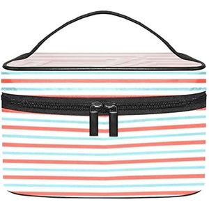Make-up Organizer Bag, Reizen Make-up Tas Organizer Case Draagbare Cosmetische Tas voor Vrouwen en Meisjes Toiletries Rood Grijs Stripe-01, Meerkleurig, 22.5x15x13.8cm/8.9x5.9x5.4in
