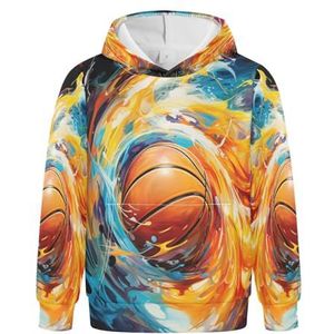 KAAVIYO Gekrabbelde Aquarel Basketbal Hoodie, Sportieve Sweatshirts, Schattige 3D-Print Voor Meisjes Jongens, Patroon., S