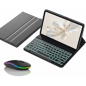 Toetsenbordhoes voor Honor Pad V7 Pro 11-inch, Magnetisch Afneembaar Draadloos Achtergrondverlichting Toetsenbord met Bluetooth Muis,zwart