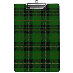 Groene Schotse Tartan Plaid Acryl Klembord Draagbare Clip Board Met Laag Profiel Metalen Clip Board Voor Thuiskantoor