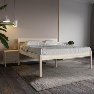 Bed 200x200 cm in Geolied Hout - Triin Scandi Style Hoogslaper Zonder Lattenbodem - Gelamineerd berkenhout - Natuurlijke kleur - Steunen 350 kg