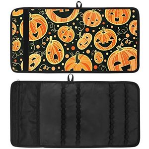 Potlood Wrap, Reizen Tekening Kleurpotlood Roll Organizer voor Artiest, Potloden Pouch Case Halloween Oranje Pompoen Gezicht Zwart