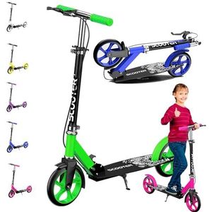 Kinderstep met remmen, aluminiumlegering snelle opvouwbare scooter voor tieners en volwassenen, met voetsteunframe, schokabsorberend ontwerp, opvouwbare scooter voor binnen en buiten, groen