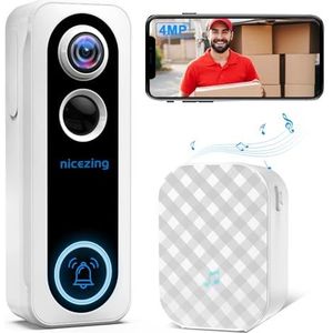 4MP Draadloze deurbel met camera, compatibel met Alexa, nicezing voor buiten, waterdicht, draadloze videofoon met bel, spraakbericht, spraakwisselaar, AI-bewegingsdetectie, nachtzicht, IP66