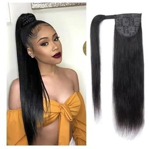 Paardenstaart, 8-32 inch Remy Human Hair Paardenstaart Extensions, Clip-in Wrap Around Magic Paste Haarstukken(32inches)