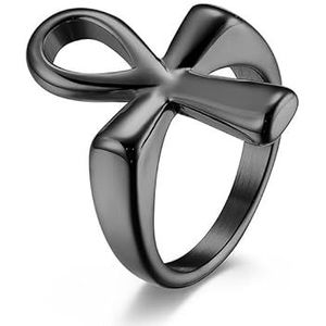 Sieraden Oud-Egyptisch roestvrij staal Ankara Cross Ring Ring 18K vergulde herenhandsieraden (Color : Black, Size : 9#)