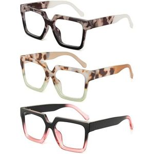 JM 3-pack oversized leesbrillen voor dames, modieuze vierkante leesbrillen met blauwlichtfilter +1.25