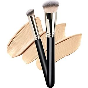 Make-up borstel met 1 STKS Ronde schuine Foundation Borstel en 1 STKS Mini Hoekige Concealer Borstel Flat Top Kabuki Neus Contour Borstel Perfect voor het mengen van vloeistof, Buffing, Crème, Beeldhouwen, Minerale Make-up
