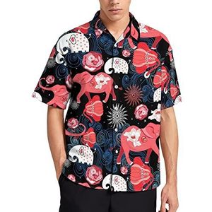 Rode olifanten Hawaiiaanse shirt voor mannen zomer strand casual korte mouw button down shirts met zak