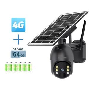 Bewakingscamera, 2K 4G Solar Security Camera Outdoor 4MP Draadloze PTZ Twee-weg Audio Menselijke detectie CCTV Cam Met 8W Zonnepaneel(4MP 4G Add 64GB)