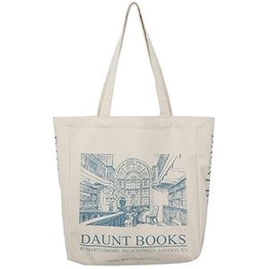 Bontannd Vrouwen Canvas Schoudertas London Daunt Books Dagelijkse Boodschappentassen Studenten Boek Tas Katoenen Doek Handtassen Grote Tote voor Meisjes, Wit, Wit, Large