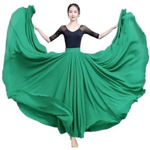 Flamencorok for vrouwen, 720 graden, volle cirkelvormige swingrok, Spaans danskostuum, volwassen, vloeiende, geplooide gelaagde rok for optredens, Halloweenfeest, rode krijtthema-outfit(Green_L)