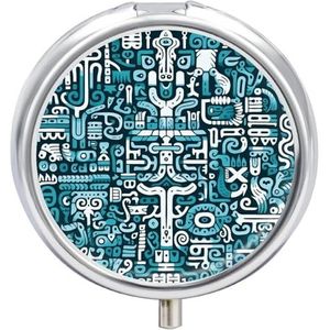 Ronde pillendoos,Puzzel Stukken Gedrukt Pil Bevatten,Retro Kleine Pil Case, Reizen Pillendoos, Draagbare Medicijndoos met Compartiment Medicine Case