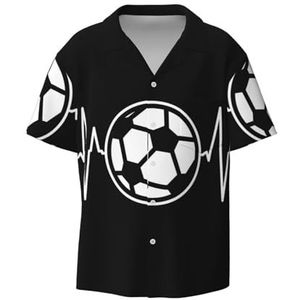 TyEdee I Love Voetbal Print Heren Korte Mouw Jurk Shirts met Pocket Casual Button Down Shirts Business Shirt, Zwart, M