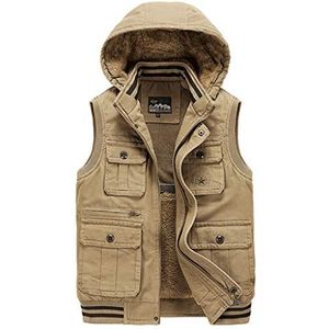 Heren Gilets Winter Vest Heren Hooded Plus Fluwelen Mouwloos Mannen Casual Jacket for Winter Heren Werk Vest Maat M-8XL, 3-COLOR Bodywarmer Gilets (Color : Brown, Grootte : XXX-Large)