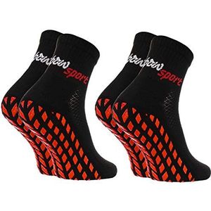 Rainbow Socks - Man Vrouw Badstof Anti-slip Sport Enkelsokken Neon - 2 Pairs - Zwart - Maat EU 44-46