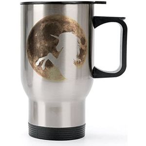 Eenhoorn met volle maan reizen koffiemok met handvat en deksel roestvrij stalen autobeker dubbelwandige koffiemokken