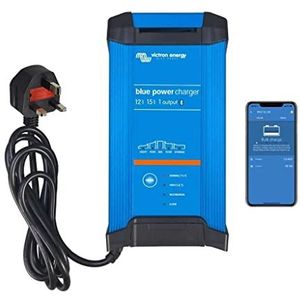 Victron Energy Blue Smart IP22 Smart Car Acculader 12V 15A, druppellader voor auto-accu en desulfator voor motorfiets, ATV, RV, Lithium en Deep Cycle batterijen, UK