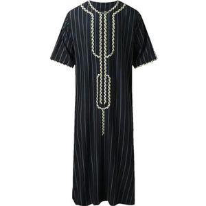 Hgvcfcv Mens moslim streep Saoedi-Arabische moslim kleding lange mouw maxi gewaad Dubai gewaad, Zwart, XXL