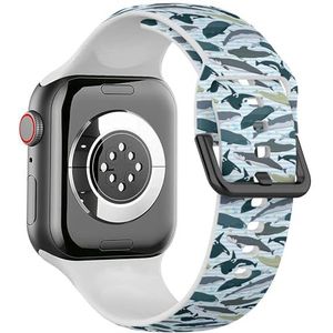 Sport zachte band compatibel met Apple Watch 38/40/41mm (Whales Modern Texture) Siliconen Armband Strap Accessoire voor iWatch
