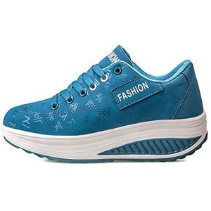 Dames Afslankende Wandelschoenen Fitness Wedges Plateauzolen Sneakers(41 EU,Blauw)
