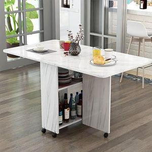 Opklapbare Eettafel Met 2 Opbergniveaus, Opvouwbaar 3 Vormen Ruimtebesparend Meubilair, Opvouwbaar Uitbreidbaar Rechthoekig Kantoormeubilair For De Dinerkeuken (Color : White, Size : 60x120x77CM)