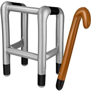 Opblaasbaar looprek + opblaasbare wandelstok - de perfecte set voor je kostuum als oma of opa voor carnaval/themafeest of als verjaardagsgag