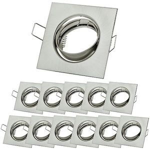 Sweet-LED 12-pack Vierkante Inbouwframes Plafondspots voor Halogeen en LED Stralers, Draaibaar, Geborsteld Chroom, incl. GU10 Fitting, Inbouwspots
