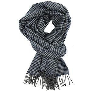 Wollen sjaal damessjaal wintersjaal herensjaal pied-de-poule blauw grijs R-703, blauw, 190 x 50 cm