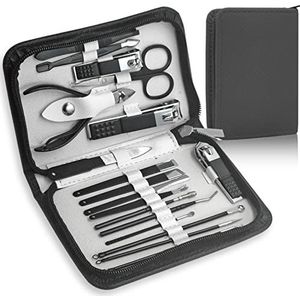 Manicure Set Nagelknipper Kit Voor Vrouwen & Mannen 18 in 1 Professionele RVS Pedicure Care Gereedschap Kit Nail Cutter Set Schaar Verzorging Kit Met Zwart Lederen Reizen Zip Case (Zwart Wit)