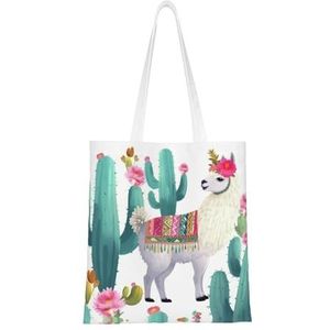 VTCTOASY Llama Alpaca Cactus Print Canvas Tote Tassen Lichtgewicht Schoudertas Herbruikbare Boodschappentas Handtassen voor Vrouwen Mannen, Zwart, One Size, Zwart, One Size