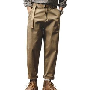 Anybird Heren Katoenen Cargo Broek Rechte Pijp Relaxed Fit Vintage Casual Broek Werkbroek met Riem,Dark khaki,3XL