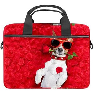 Pug Hond Eenhoorn Patroon Gele Sterren Laptop Schouder Messenger Bag Crossbody Aktetas Messenger Sleeve voor 13 13.3 14.5 Inch Laptop Tablet Beschermen Tote Bag Case, Rode Rose Hond, 11x14.5x1.2in /28x36.8x3 cm