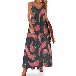 Aquarel Rode Chilli dames zomer maxi-jurk V-hals mouwloze spaghettiband lange jurk